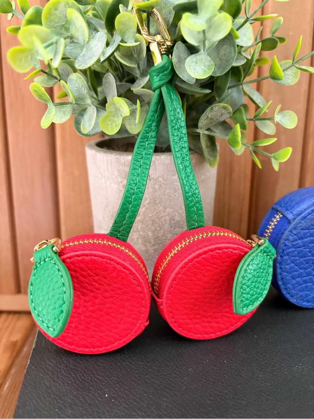Cherries Or Blueberry Faux Leather Keychain Coin Purse & Charm: Choose ONE - Picture 3 of 7